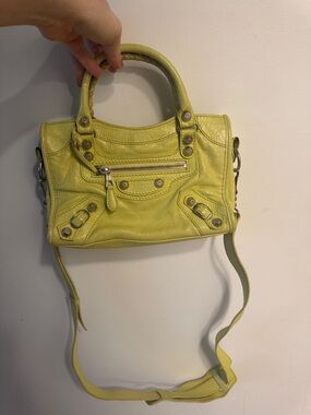 Balenciaga Lime Yellow Leather Mini City Crossbody with Top Handles